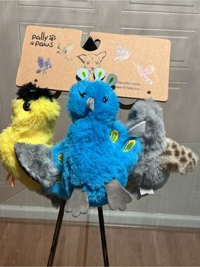 DOG Toy Set/3 Birds Squeaker & Crinkle  Yellow Blue & Grey 6.5" PALLY PAWS NEW